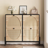 IRONCK Rattan Shoe Cabinet Storage with 4 Flip Drawers, Freestanding Shoe Storage Organizer Cabinet for Entryway, Narrow Shoe Rack Cabinet, Black IRONCK