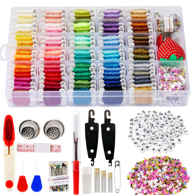 XMZCOLA Embroidery kit for Beginners Adults,1200 Pcs + Friendship Bracelet String Kits with Storage Box,95 Colors Embroidery Thread and 1000 Crafts Beads,Embroidery Floss and Accessories