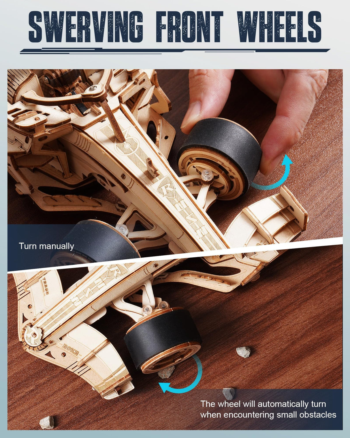 ROKR 3D Wooden Puzzle 1:18 Scale Formula Racing Cars for Adults, 5 Hour Build, Wind up Toys Model Car Kits for Adults to Build, Ideal Gift for Boys and Men ROKR