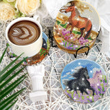 Spring Horse Diamond Art Coasters: 8 Pcs Standing Horse Diamond Painting Coasters with Holder, DIY Crafts Kit for Adults Beginners Home Decor Gifts CRASHOT