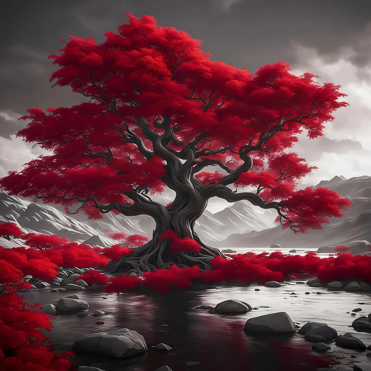 5D Diamond Art Kits for Adults Beginners,Red Leaf Tree DIY Full Round Drill Diamond Painting Kits,Scenery Paint by Diamonds Dots Gem Art Easy,Home Wall Decor 14X14 Inch Acelii