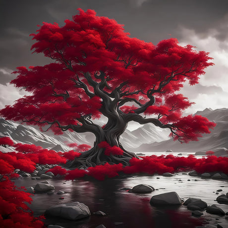 5D Diamond Art Kits for Adults Beginners,Red Leaf Tree DIY Full Round Drill Diamond Painting Kits,Scenery Paint by Diamonds Dots Gem Art Easy,Home Wall Decor 14X14 Inch Acelii