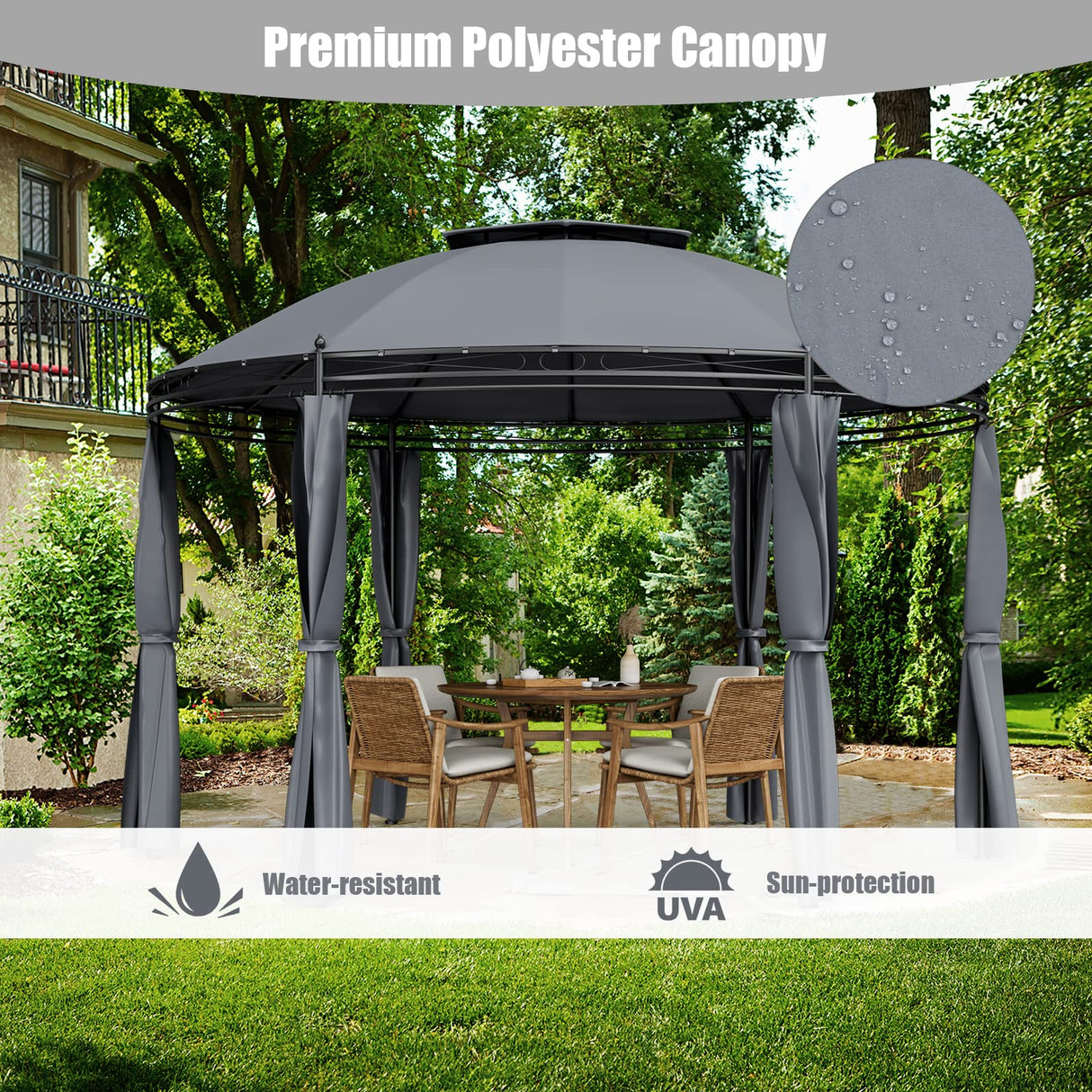 Tangkula 11.5x11.5 ft Round Patio Gazebo, 2-Tier Dome Gazebo with Removable Side Curtains, Heavy Duty Steel Frame, Outdoor Gazebo Pavilion for Tangkula