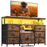 EnHomee Dresser TV Stand for Bedroom with LED Lights & power outlets for 55" TV Stand Dresser for Bedroom Entertainment Center with 7 Fabric Drawers and Wood Shelves for Living Room, Rustic Brown EnHomee