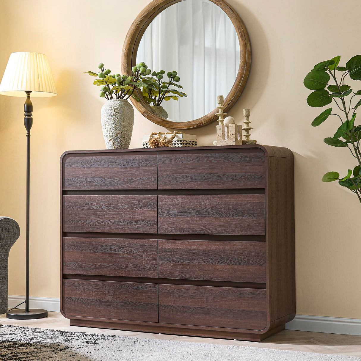 Standifurno Modern 8 Drawer Dresser, 47- Inch Wood Chest of Drawers with Large Storage, Walnut Dresser Closet for Bedroom, Living Room, Nursery. Standifurno
