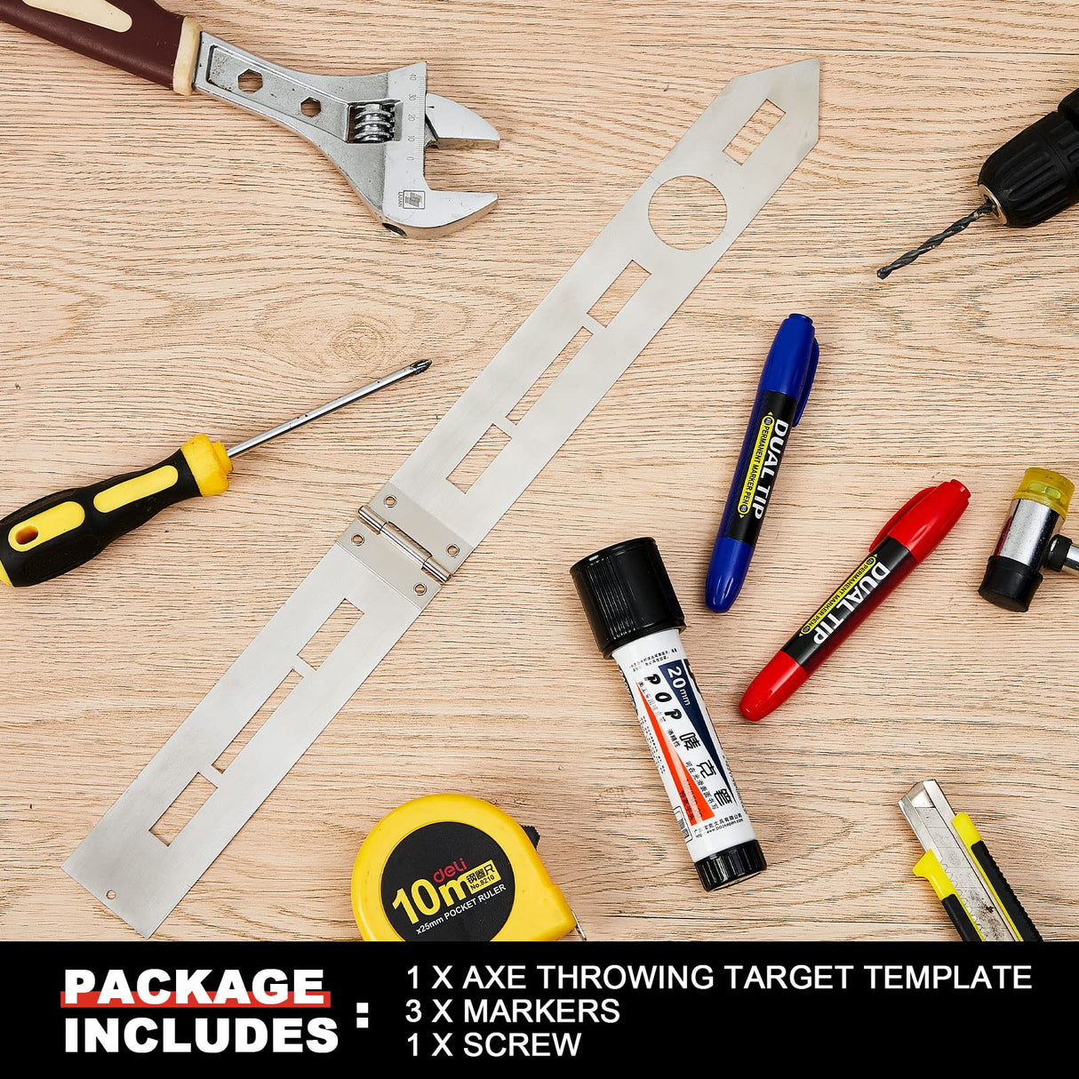Axe Throwing Target Template Stainless Steel Target Template Stencil Comes with 3 Markers Axe Throwing Target Board Stencil Axe Throwing Set for Drawing Target Template, 20 x 2 Inches (Foldable) Epakh