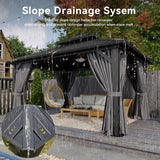 Aoxun 12'x14' Hardtop Gazebo, Aluminum Frame Canopy with Double Galvanized Steel Roof, Outdoor Metal Pavilion with Netting, Curtains for Backyard, Patio and Deck Aoxun