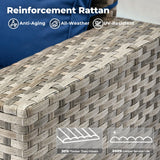 ovios 7 Pieces Patio Furniture Set, Outdoor Wicker Sectional Sofa with 30 Inch Fire Pit Table Comfy Cushions, Modern Modular Deep Seat Rattan Couch Conversation Set, Navy Blue ovios