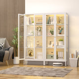 SteeLoong Glass Display Cabinet with 3 Lights,66”Metal White Display Cabinet with Glass Doors and 3 Adjustable Shelves,Curio Display Case for Livingroom SteeLoong
