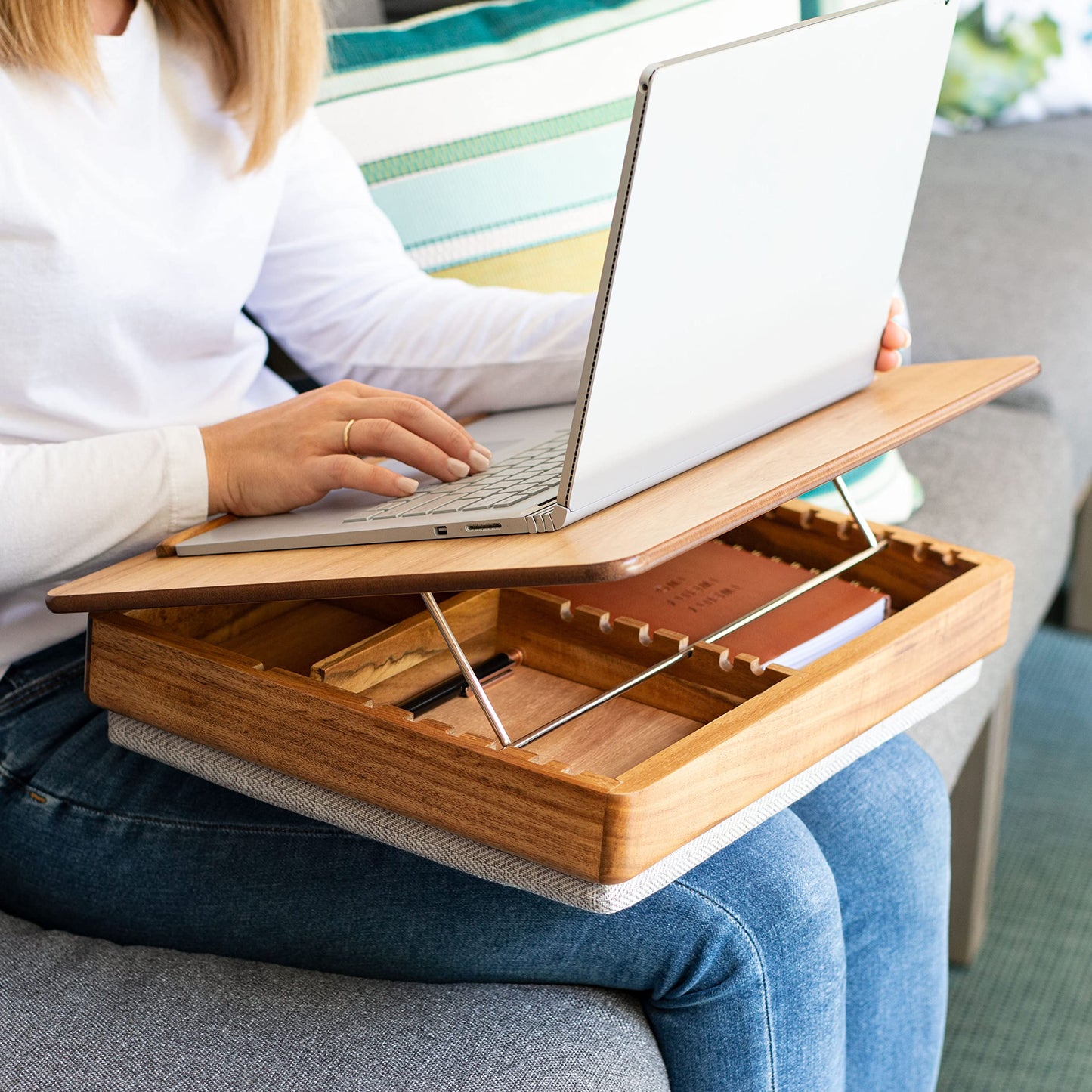 ROSSIE Home Acacia Wood Easel Lap Desk with Storage - Natural - Fits up to 17.3 Inch Laptops - Style No. 76516 - WoodArtSupply