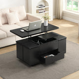 Christopher Knight Home Lucid Wooden Lift Top Coffee Table with Hidden Storage and 4 Stools, Center Table for Living Room with Compartment/Drawer, Multifunctional Table with Casters, Black Christopher Knight Home