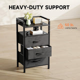 Lazzanto Night Stand Bedside Charger Bedroom - Nightstand with Charging Station & LED Light Strip, Night Stand with Storage Shelf & 3 Fabric Drawers, Morden End Table with U-S-B Ports & AC Outlets Lazzanto