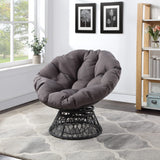 OSP Home Furnishings Wicker Papasan Chair with 360-Degree Swivel, Grey Frame with Grey Cushion OSP Home Furnishings