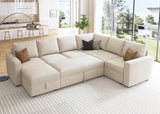 HONBAY Modular Sectional Sleeper Sofa with Pull Out Bed, U Shaped Sectional Couch with Storage Ottoman Convertible 7-Seater Sofa, Beige HONBAY