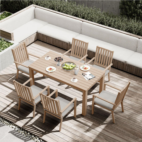 RoyalCraft Aluminum 7 Pieces Patio Dining Sets, Outdoor Dining Table with 6 Chairs, Outdoor Patio Dining Furniture Set with Removable Cushion for Lawn, Garden, Backyard, Brown RoyalCraft