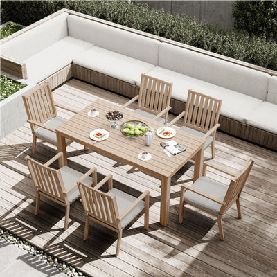 RoyalCraft Aluminum 7 Pieces Patio Dining Sets, Outdoor Dining Table with 6 Chairs, Outdoor Patio Dining Furniture Set with Removable Cushion for Lawn, Garden, Backyard, Brown