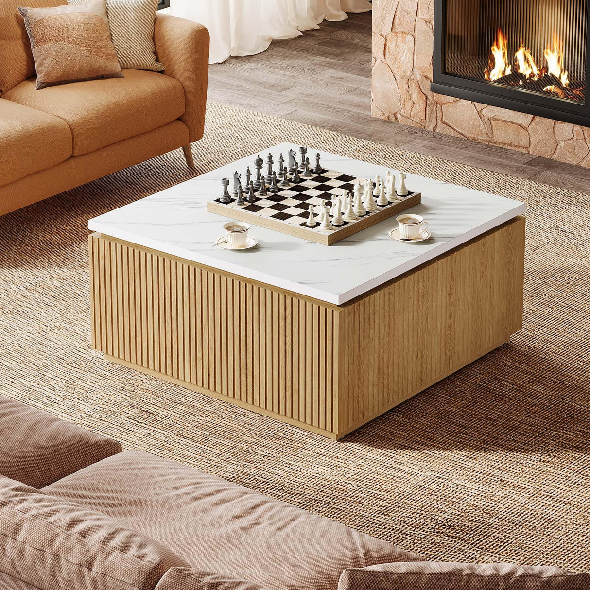 Tribesigns 31.5" Square Coffee Table, Modern Wood Center Table Cocktail Furniture for Living Room, White & Brown Tribesigns