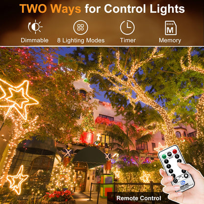 KNONEW 403FT 1000 LED Christmas Lights Outdoor String Lights 8 Modes & Timer Fairy Light Plug in Waterproof LED String Lights for Xmas Yard Tree Wedding Party Holiday Decorations (Warm White)