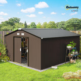Outsunny 11' x 13' Outdoor Storage Shed, Garden Tool Metal Shed with Foundation Kit, Double Lockable Door, Air Vents and Sloping Roof, for Backyard, Patio, Lawn, Brown Outsunny