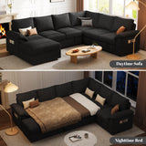 SUAWY 108 Inch Modular Sectional Sofa with Pull Out Bed, U Shaped 7 Seat Sectional Sleeper Sofa with Storage, Sectional Couches for Living Room,Cloud Modular Couch, Removable Sofa Cover, Black SUAWY
