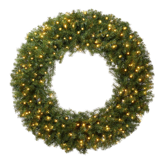 Casafield Pre-Lit Artificial Christmas Wreath for Front Door, Window or Mantel, Green Fir with White Lights Indoor/Outdoor Holiday Decor, 48 Inches