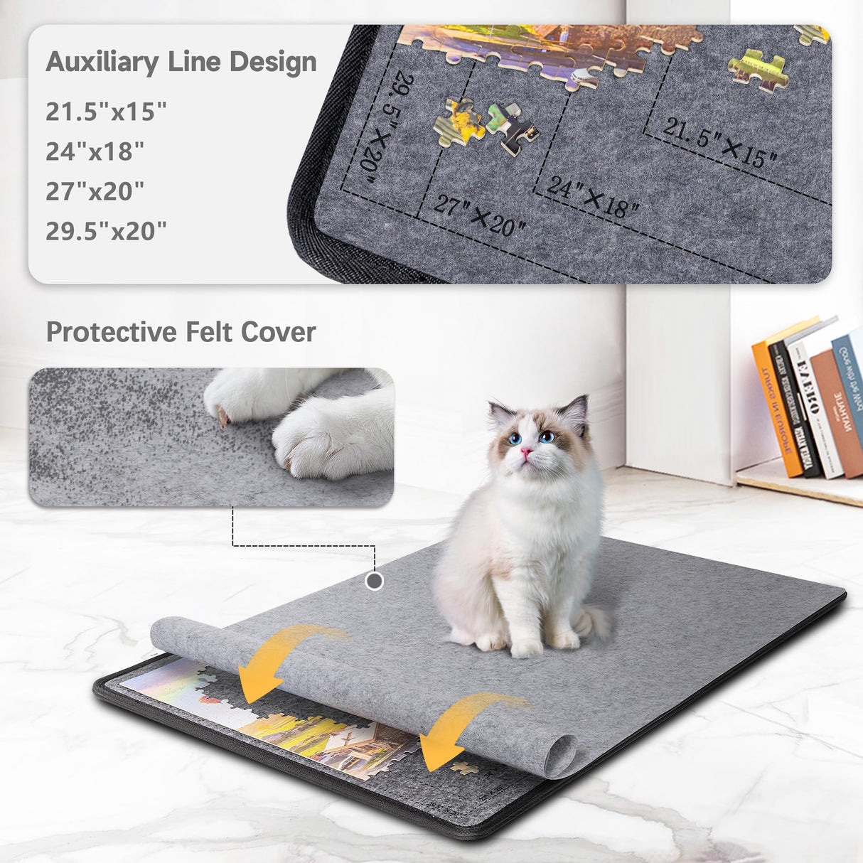 Becko US Jigsaw Puzzle Board with 6 Sorting Trays & Felt Cover, Foldable Puzzle Mat with Auxiliary Lines for Puzzle Storage Saver, Lightweight & Portable, for 1000 750 500 Piece Jigsaws Puzzles Becko US