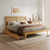 DEINPPA King Bed Frame Solid Rubber Wood Platform Bed with Rattan Headboard and 2 Storage Drawers, Boho Style/Wooden Slats Support/Noise-Free/8 inch Space Underneath/No Box Spring Need-Natural DEINPPA