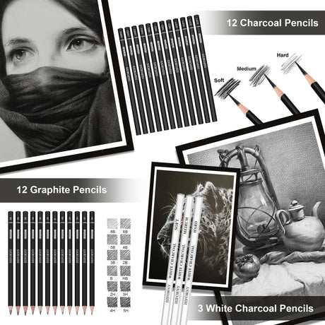 HIFORNY 100 PCS Drawing & Sketching Set, Professional Art Supplies with Graphite,Charcoal, Colored,Watercolor,Metallic Pencils,Blending Tools,Sketchbook and Coloring Book in Zipper Case (Pink) HIFORNY