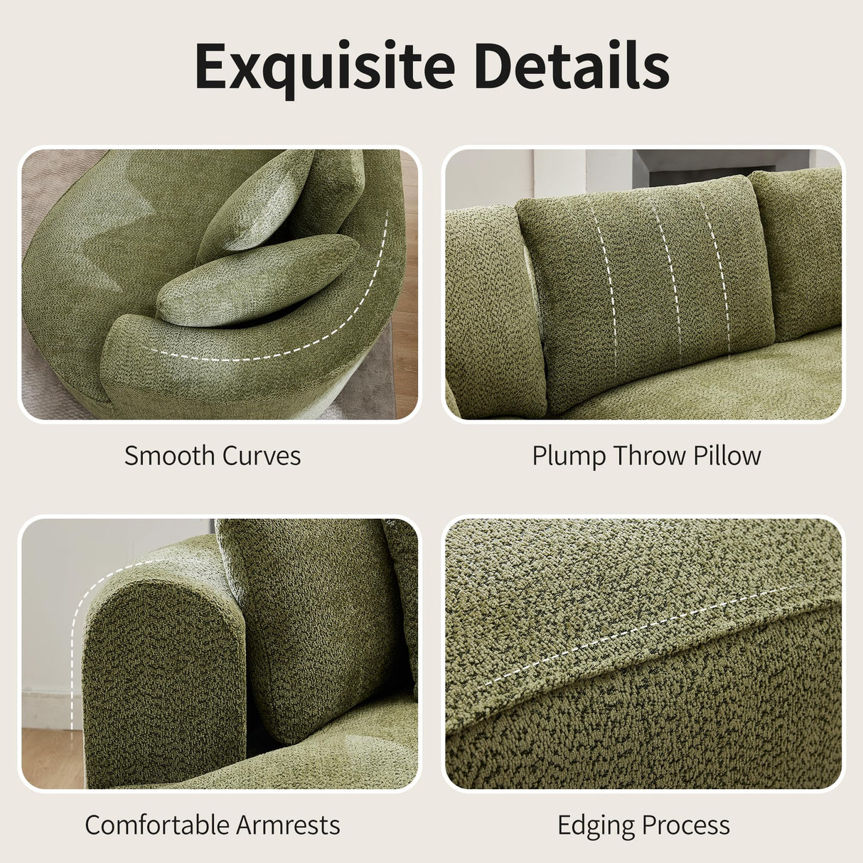 Opiesit 124" Oversized Boneless Couches for Living Room, Sectional Curved Sofa with 7 Pillows, L-Shape Boneless Couch with Deep Seat, High-Density Memory Foam, No Assembly Required, Chenille (Green) Opiesit