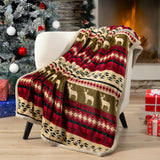 PAVILIA Premium Christmas Blanket Sherpa Fleece Throw| Plush Christmas Decoration, Reindeer, Cozy Reversible Winter Holiday Cabin Blanket for Sofa Couch 50x60 PAVILIA