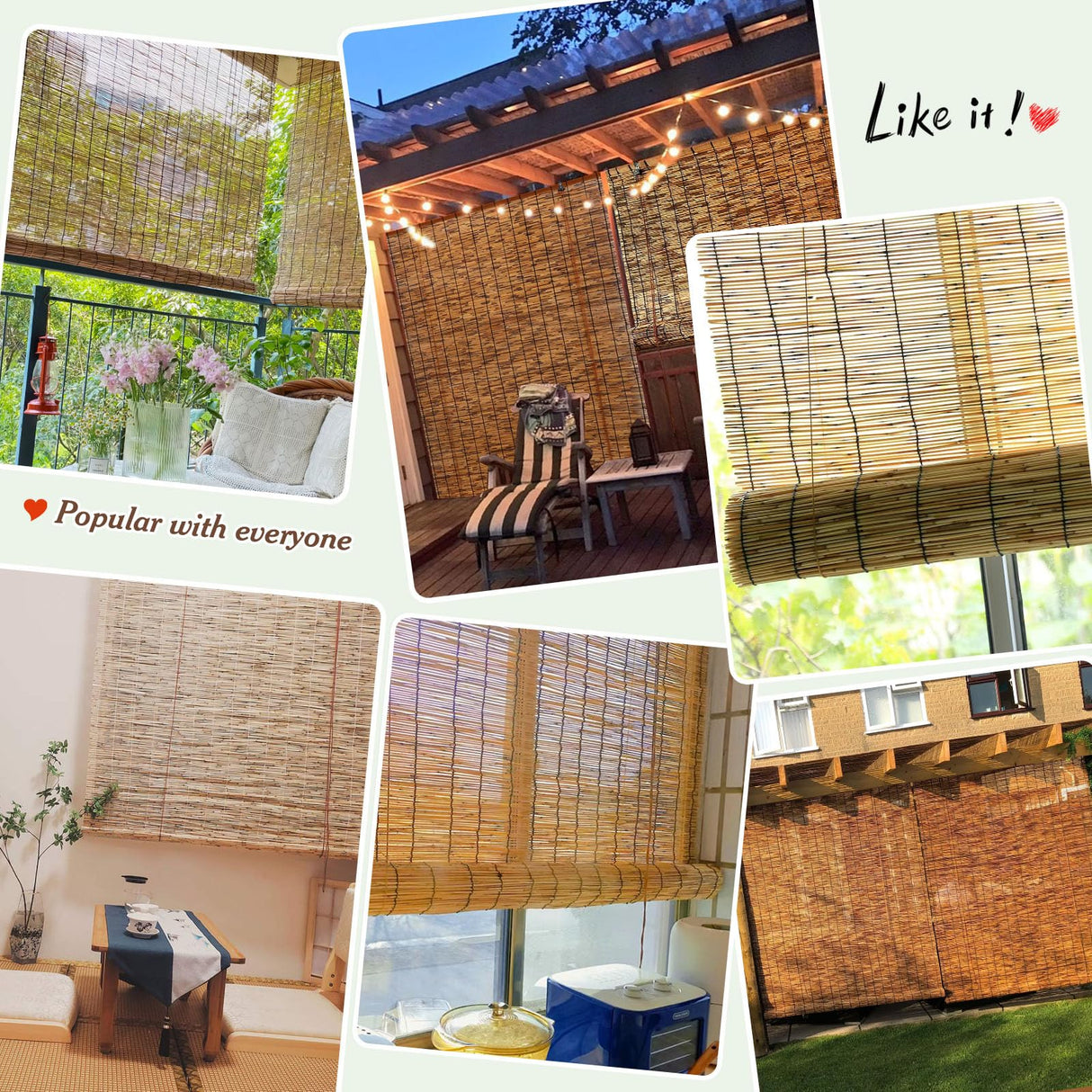 Blackout Bamboo Blinds, Bamboo Shades for Indoor Windows, Patio Shades Roll up Outdoor Porch Privacy Blinds,24" 26" 30" 36" 42" 48" 50" 54" 60" 67" 72" 75" 77" Wide VinLeap