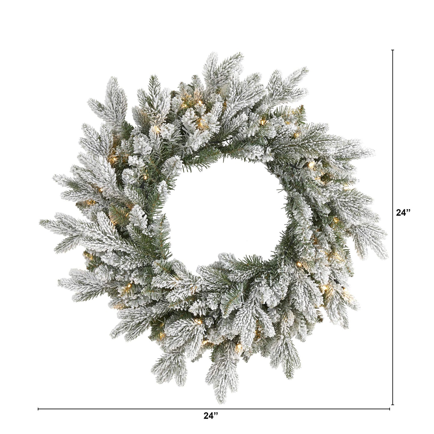 Nearly Natural 24in. Flocked Artificial Christmas Wreath with 50 LED Lights