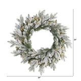 Nearly Natural 24in. Flocked Artificial Christmas Wreath with 50 LED Lights Nearly Natural