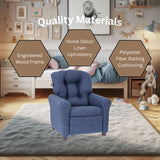 The Crew Furniture Traditional Kids Recliner, Toddler Ages 1-5 Years, Home Décor Polyester Linen, Sapphire The Crew Furniture