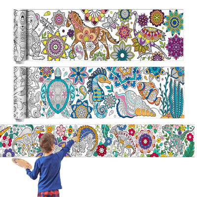 Pasimy 3 Pieces Giant Coloring Posters 11.8 x 118 Inch Mandala Animals Jumbo DIY Drawing Paper Large Coloring Sheets Pages Huge Mandala Drawing Banner for Adult Kids Home Classroom Craft Art Activity