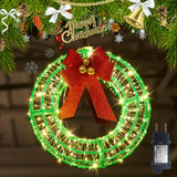 16 Inches Christmas Acrylic Wreath with Twinkle Lights, 320 LED Warm White Fairy Lights,Christmas Lighted Werath Timer/Waterproof with Red Bow for Christmas Party Wall Decoration IJG