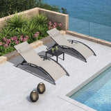 PURPLE LEAF Patio Chaise Lounge Set of 3 Outdoor Lounge Chair Beach Pool Sunbathing Lawn Lounger Recliner Chiar Outside Tanning Chairs with Arm for All Weather, Side Table Included, Beige PURPLE LEAF