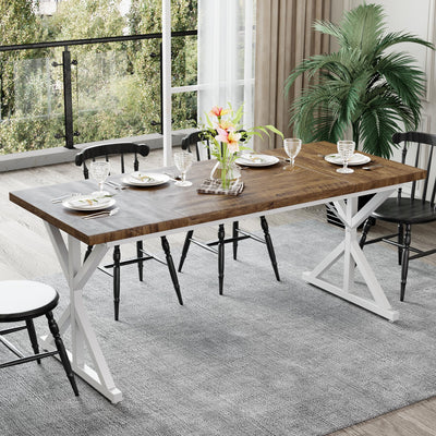 AMICLIBER Farmhouse Dining Table for 6-8 People, 70.8 Inch Rectangular Wood Dining Table, Rustic Kitchen Table with Extra Heavy Duty Metal Legs for Dining Room - Rustic Oak/White