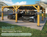Jocisland 20x20x9.2 FT Cedar Wood Carport with Sloped Galvanized Steel Roof, Heavy Duty Outdoor Shelter for 2 Cars, Trucks, Boats & Tractors, Wind & Snow Resistant Pitch Roof Design Jocisland