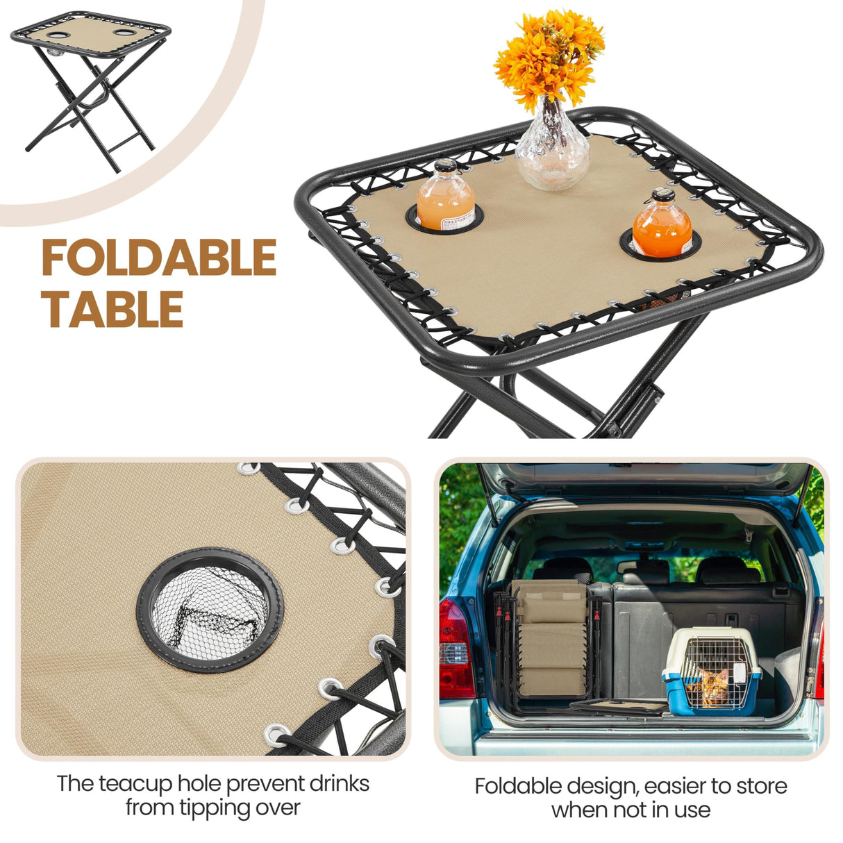 Yaheetech 3PCS Zero Gravity Recliner Portable Outdoor Reclining Chair Set w/Side Table Folding Chaise Lounge Chairs for Patio Beach Deck Garden Pool Beige Yaheetech