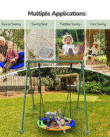 PACEARTH 440lbs Capacity Flying Saucer Swing Set with Heavy Duty A-Frame Metal Swing Stand, Full Steel, Outdoor for Kids, Backyard, Playground, Outdoor PACEARTH