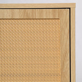 Oubayajia Rattan Sideboard Buffet Cabinet, 57.87" Rattan Accent Cabinet Storage Cabinet Console Table with 3 Drawers & 2 Doors and Adjustable Shelves for Kitchen, Dining Room, Living Room (Oak) Oubayajia