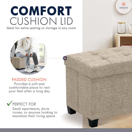 Ornavo Home Storage Ottoman Small Rectangle Ottoman with Legs, Foot Rest Stool Seat, Load up to 600 LB, for Living Room, Bedroom, Home Office, Dorm - 12 x 16 x 12, Tan Ornavo Home