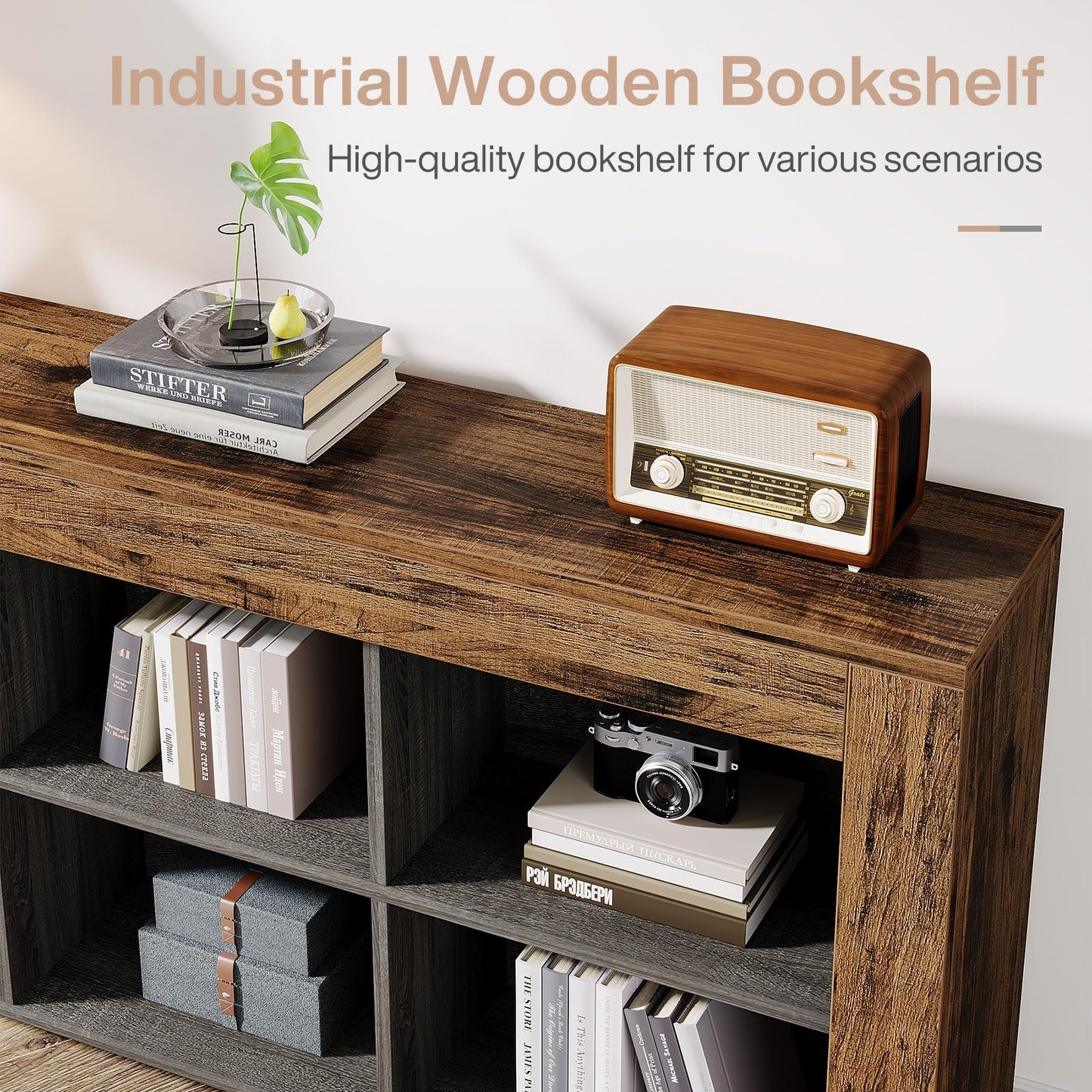 Tribesigns Industrial Rustic 6-Cube Horizontal Bookcase for Home & Office - WoodArtSupply