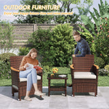 5 Piece Outdoor Patio Furniture Set with Table&Ottoman Outdoor Furniture Patio Set Bistro Wicker Patio Set of 2 Outside Lawn Chairs Conversation Sets for Porch Balcony Deck(Brown Wicker&Khaki Cushion) ARTBUSKE