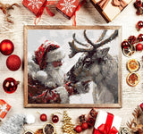 AREOPNMG Christmas Santa Claus Paint by Numbers Kit for Adults Beginner DIY Winter Elk Painting by Numbers Kits,with 3 Brushes and Acrylic Paint(Without Frame), Home Wall Decor 12 x 16 in AREOPNMG