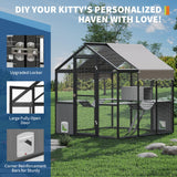Aluminum Extra Large Catio Outdoor Cat Enclosure for Multiple Cats, Catio Large Cat Run, Cats Run Enclosure Walk in Kitten Condo with Channels, Side Door, UV Proof Cover, Huge Condo, Platform Reljofum