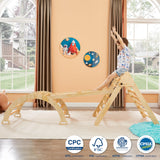 5 in 1 Pikler Triangle Gym, Montessori Foldable Wooden Climbing Set with Ramp, Arch Climber and Rocker, Toddlers Climbing Triangle Learning Waldorf Children Jungle Gym for Kids 2-6 Years (Natural) BXKX