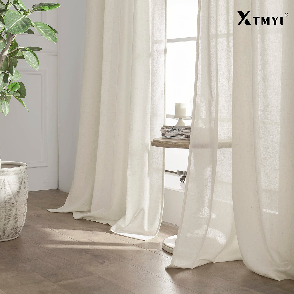 108 Inch Linen Curtains 2 Panels,With Heading Tape Hooks for Track System Back Tab,Stone Washed Cotton Flax Weave Sheer Extra Long Curtain for Living Room Bedroom,9FT 9 FT,Cream(Ivory/Off White) XTMYI