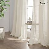 108 Inch Linen Curtains 2 Panels,With Heading Tape Hooks for Track System Back Tab,Stone Washed Cotton Flax Weave Sheer Extra Long Curtain for Living Room Bedroom,9FT 9 FT,Cream(Ivory/Off White) XTMYI